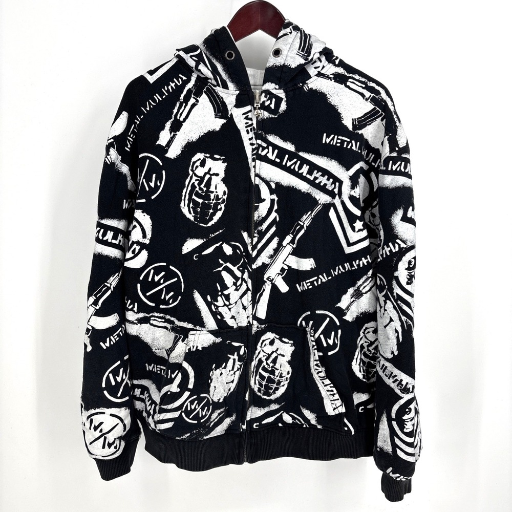 Vintage Metal Mulisha Hoodie Jacket Sweatshirt Skull All Over Print AOP Y2K Rare